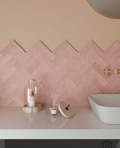 Herringbone pink backsplash textured tile