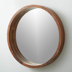 round wood framed mirror